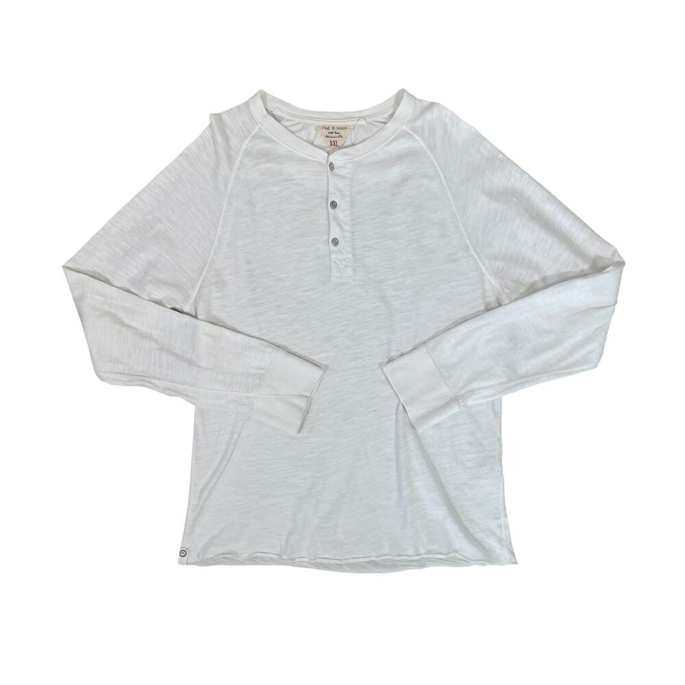 Rag & Bone Slub Cotton Long Sleeve Henley Top Pullover White Sz XXL Minimalist